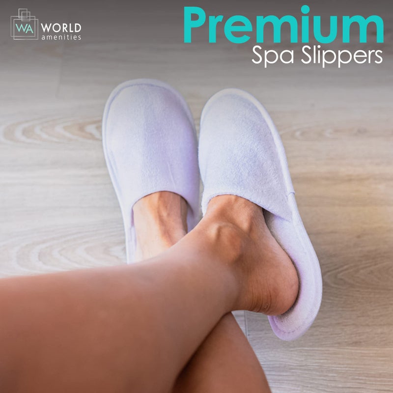 World Amenities | 10 Pairs | Premium Spa Slippers Bulk Unisex | Closed Toe, Individually Wrapped | Hotel Slippers Travel Amenities Ultra Soft, Disposable Guest Slippers - White - Image 5